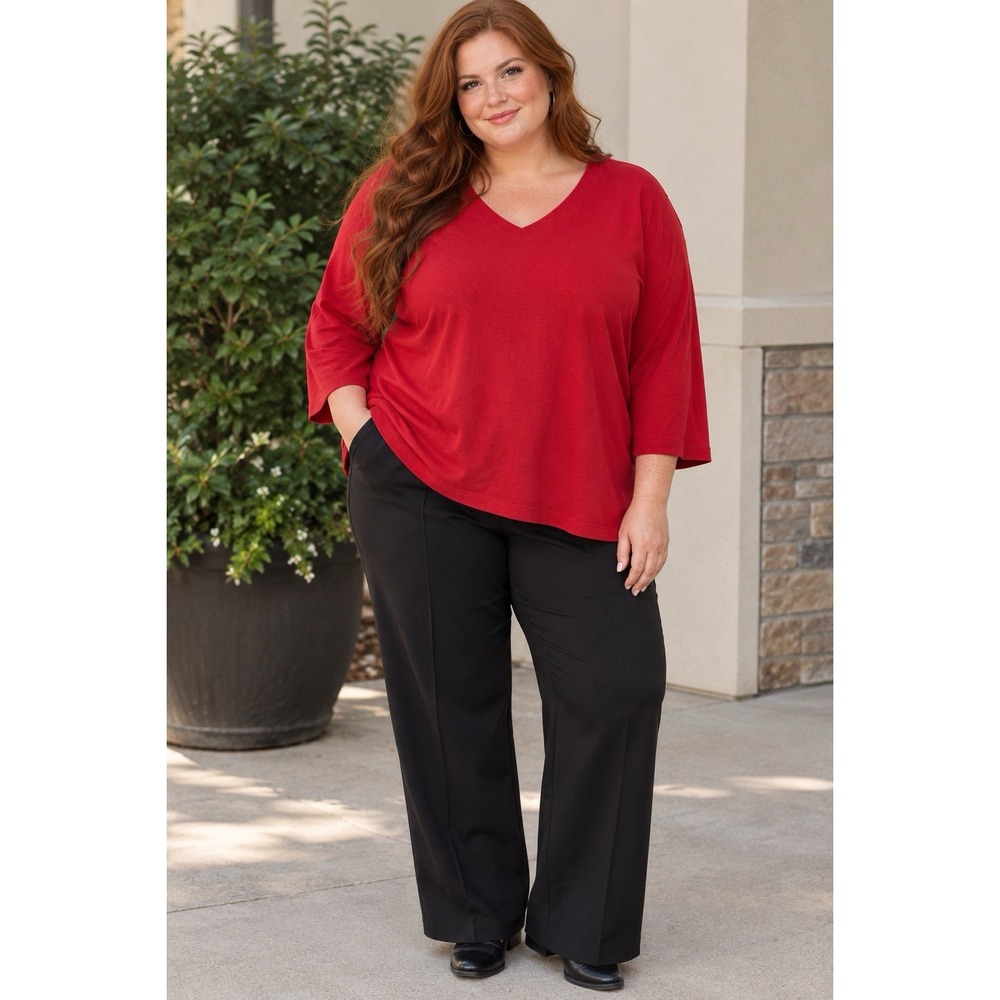 NNoT St. John's Bay Red 3X V-Neck 3/4 Sleeve Tee 50x28 Classic Clean Minimalist